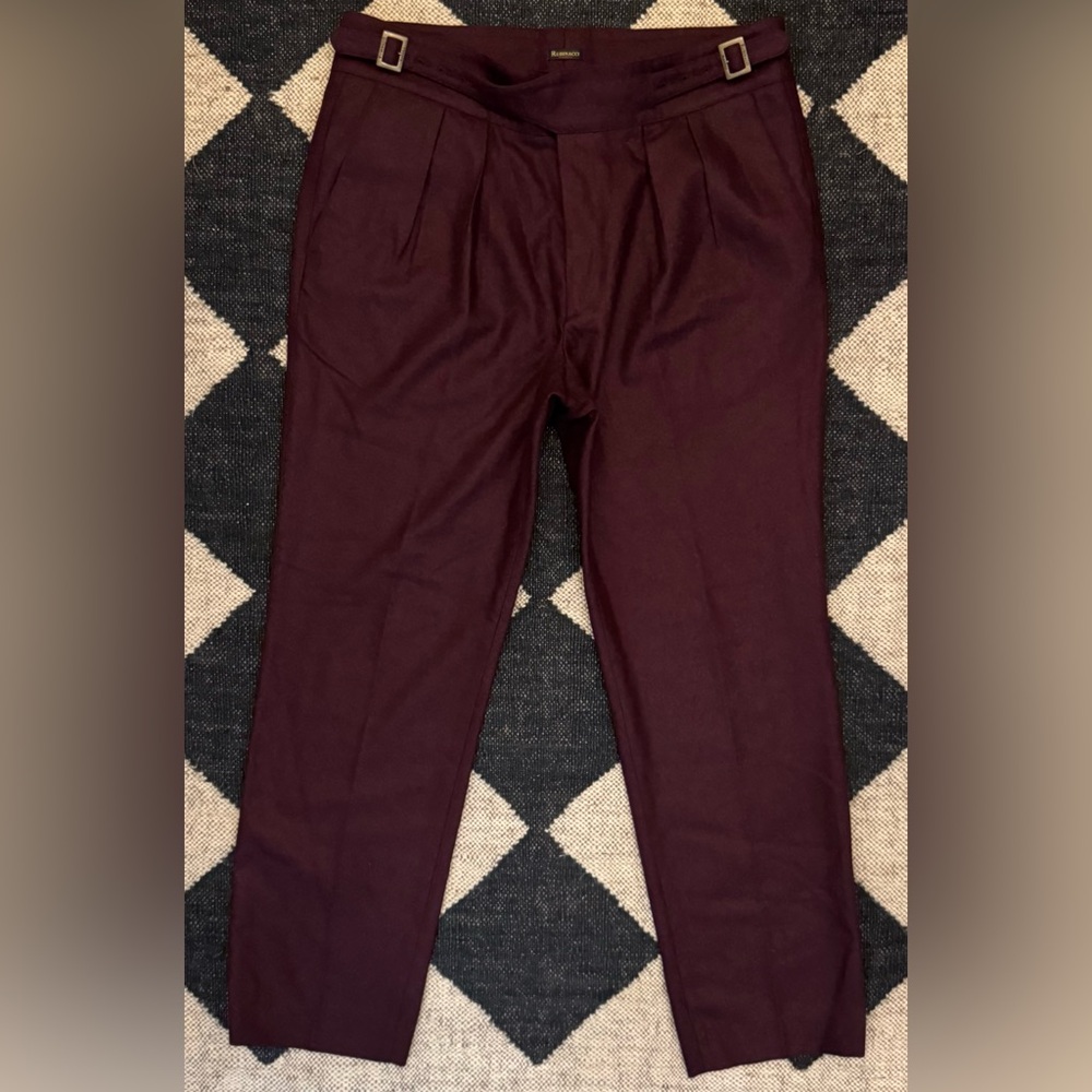 RUBINACCI NAPOLI GURKHA PANTS BURGUNDY MAROON WOOL MANNY PLEATED $700 52/ 36 US